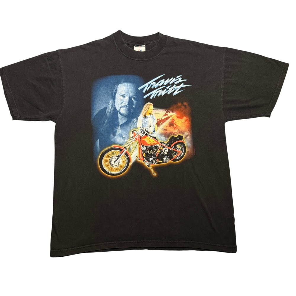 Vintage 2002 Travis Tritt T-Shirt Black Mens Large Motorcycle